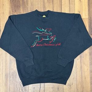 Vintage “Merry Christmas Y’all” Black Embroidered Crewneck Sweatshirt/ Sz: M